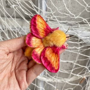 Handmade Pink Maple Moth Brooch, Unique Lapel Pin