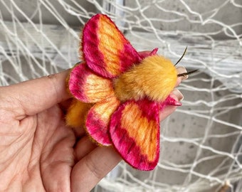 Handmade Pink Maple Moth Brooch, Unique Lapel Pin