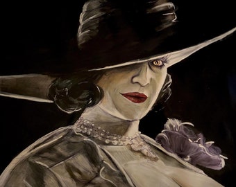 Lady Dimitrescu, Mother, Resident Evil Village 18”x24” mixed media painting