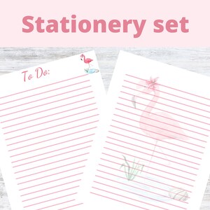 Pink Flamingo Printable Stationery Set