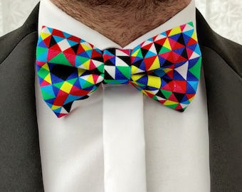 Traditional Bow Tie |  Rainbow Bow Tie | Unique Colourful Funky Patterned Bow Tie | Wedding Bow Tie | Dog bow tie  | Father's Day Gift