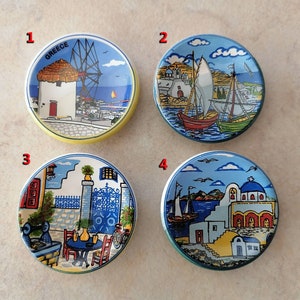 Ceramic Magnets, Greek Islands (refrigerator magnets, kitchen magnets, fridge round magnets, magnets set, magnets for boards)