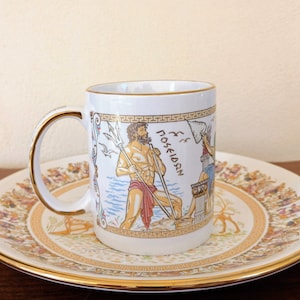 Ceramic Mug, Ancient Greek Gods, Poseidon, Hestia, Hephaestus and Demeter 24 Kt Gold (stoneware, tea cups, coffee mugs, pottery)