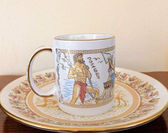 Ceramic Mug, Ancient Greek Gods, Poseidon, Hestia, Hephaestus and Demeter 24 Kt Gold (stoneware, tea cups, coffee mugs, pottery)