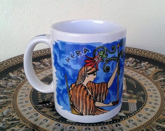 Ceramic Mug, Hera Ancient Greek Goddess (stoneware, tea cups, coffee mugs, pottery)