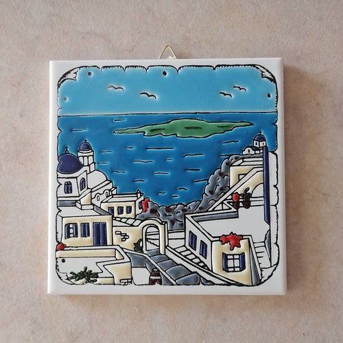Ceramic Art Tile Greek Handmade Hand Painted in Relief Wall Etsy