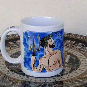 Ceramic Mug, Poseidon Ancient Greek God, Neptune Roman God (stoneware, tea cups, coffee mugs, pottery)