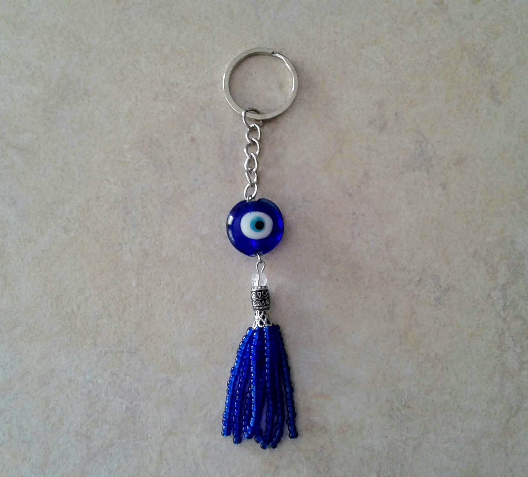 Evil Eye Keychain - Greek Turkish Blue Bead Amulet Pendant Charm For Good Luck