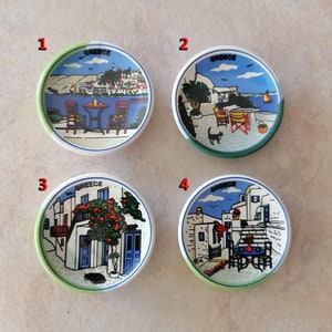 Greek Islands Ceramic Magnets (refrigerator magnets, kitchen magnets, fridge round magnets, magnets set, magnets for boards)