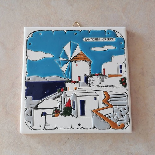 Ceramic Art Tile Greek Handmade Hand Painted in Relief Wall Etsy