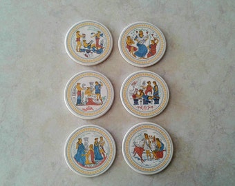 Ceramic Coasters, Ancient Greek Gods Representations set of 6 with case (stoneware, tea cups, coffee mugs, pottery)