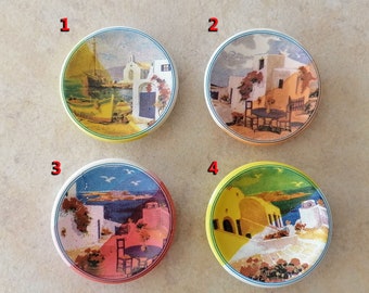 Ceramic Magnets, Greek Islands (refrigerator magnets, kitchen magnets, fridge round magnets, magnets set, magnets for boards)
