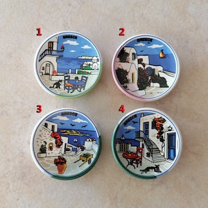 Greek Islands Ceramic Magnets (refrigerator magnets, kitchen magnets, fridge round magnets, magnets set, magnets for boards)