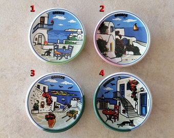 Greek Islands Ceramic Magnets (refrigerator magnets, kitchen magnets, fridge round magnets, magnets set, magnets for boards)