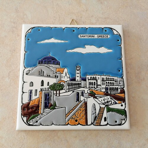 Ceramic Art Tile Greek Handmade Hand Painted in Relief Wall Etsy
