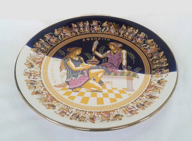 Ceramic Art Plate Greek Handmade 24kt Gold Depicts Goddess Etsy UK