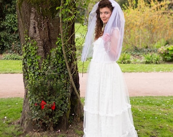 Robe de Mariée costume dentelle tulle blanche moderne bohème taille 36 38 S M