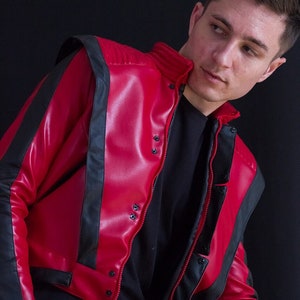 Veste blouson Noir et Rouge Michael Jackson Thriller Cosplay Costume Gothique Rock Motard couture taille S XS 34 36 image 1