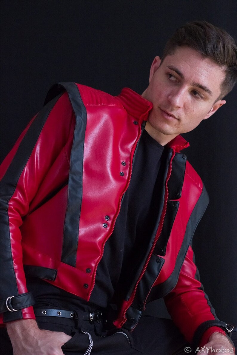 Veste blouson Noir et Rouge Michael Jackson Thriller Cosplay Costume Gothique Rock Motard couture taille S XS 34 36 image 1