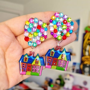UP movie balloon earrings. Christmas gift. Cosplay. Balloon house. Shiny crystals. Purpurin. Handmade