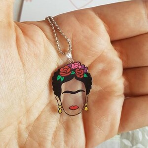 Frida Kahlo necklace. Easter gift. Hand painted pendant. Feminist. Minimalist Frida Kahlo portrait.