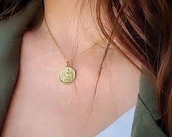 Brass Aries Zodiac Charm Necklace: Adjustable Chain