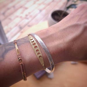 Textured Hammered Brass Moon Phase Rope Bracelet