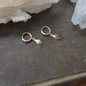 New Dainty Hammered Raw Brass Golden Hoops- Small Tiny Textured Simple Charm- Huggie  Hoop
