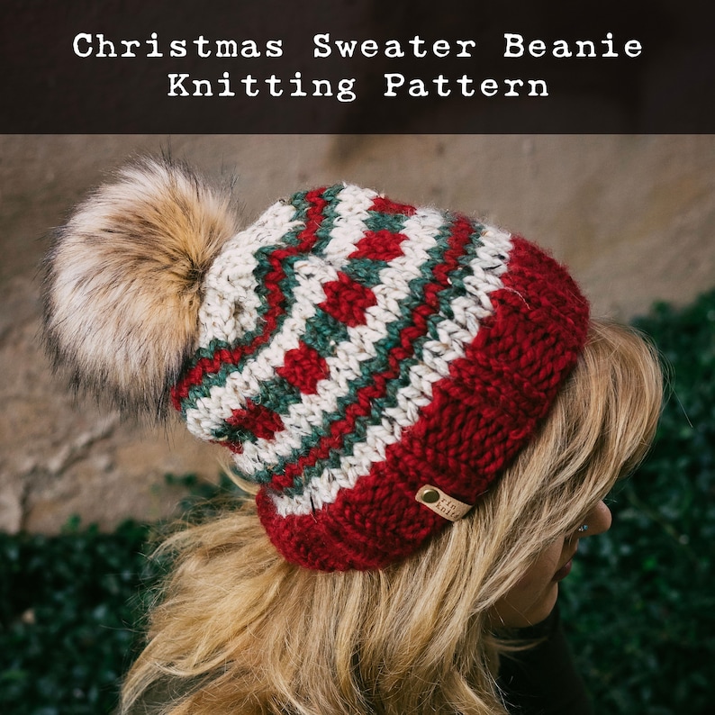 Christmas Sweater Beanie Knitting Pattern image 1