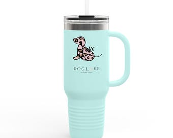 ヒョウ柄ドッグラブタンブラー、断熱トラベルマグ、40オンス、ステンレススチール