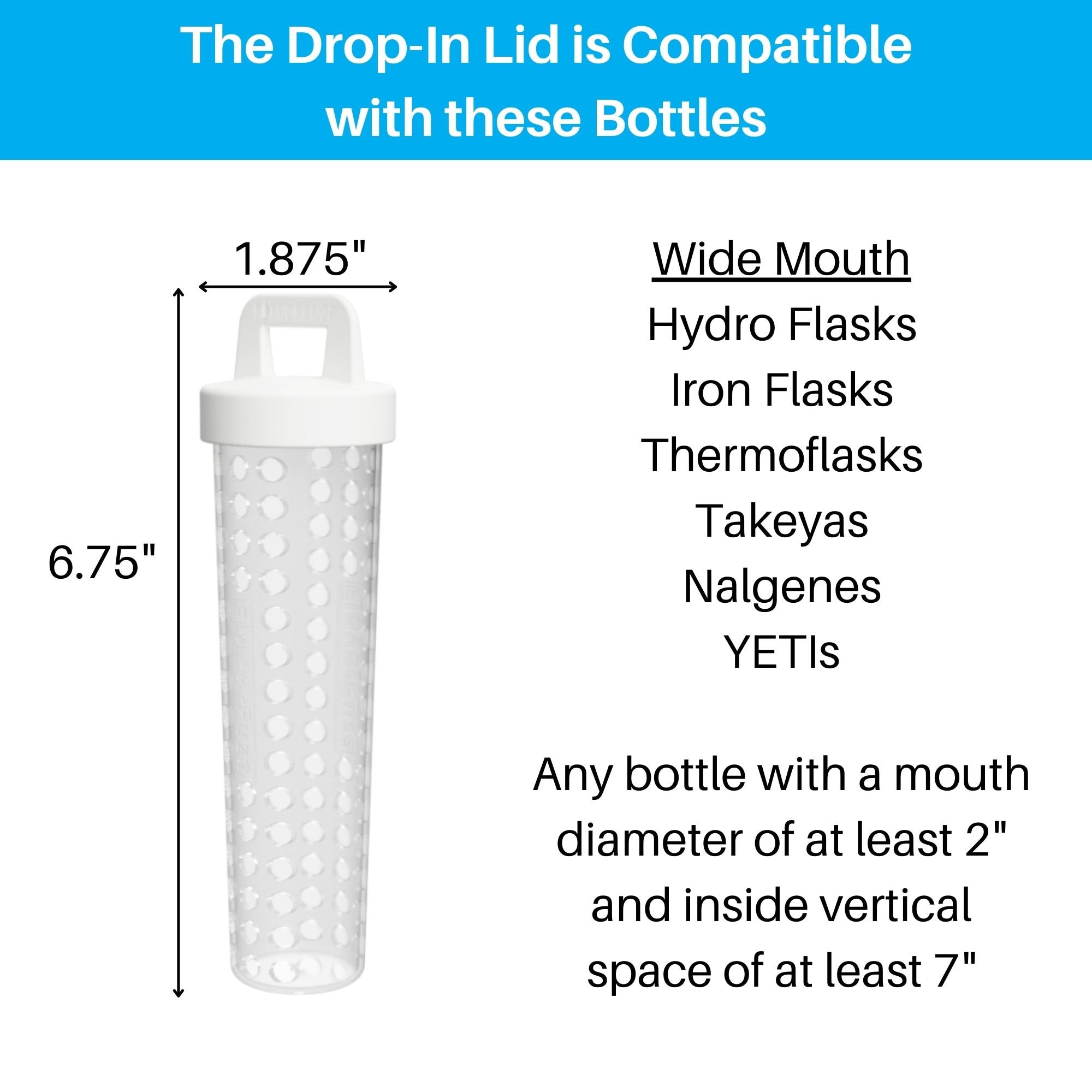 Flavorfuze Pod Fruit Infuser Insert With Two Lids, Compatible With Hydro  Flask, Iron Flask, Takeya, Similar Wide Mouth Bottles white 