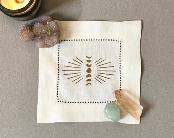 Mini Moon Burst Witchy Altar Cloth for Crystals, Tarot, Ritual, Meditation, Sacred Space - Ivory