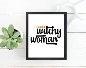 Witchy Woman Printable Art Moon Phases Wall Hanging Digital Download Print