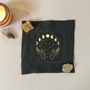 Mini Moon Witch Altar Cloth for Crystals, Tarot, Ritual, Meditation, Sacred Space - Black