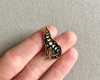 Cosmic Wolf Witchy Moon Phases Enamel Pin