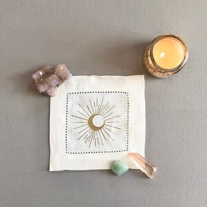 Mini Paño de Altar Mágico Luna Creciente para Cristales, Tarot, Ritual, Meditación, Espacio Sagrado