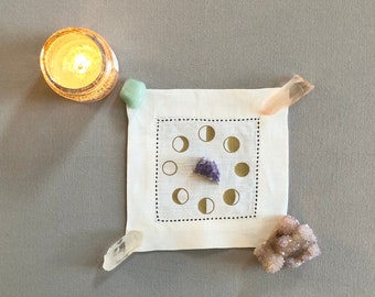 Mini Moon Phases Flow Altar Cloth for Crystals, Tarot, Ritual, Meditation, Sacred Space - Ivory