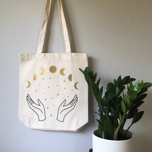 Moon Witch Lunar Phases Witchy Canvas Tote Bag - White