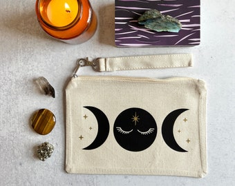 Triple Goddess Witchy Zipper Pouch Bag for Tarot Cards, Crystals, Moon Ritual