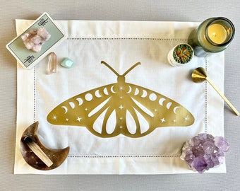 Cosmic Moth Altar Cloth for Crystals, Tarot, Ritual, Meditation, Sacred Space - Ivory