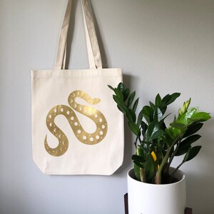 Cosmic Snake Witchy Moon Phases Canvas Tote Bag - Weiß