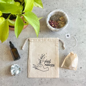 Plant Medicine Drawstring Pouch Bag for Herbs, Tinctures, Oils, Witchy Things