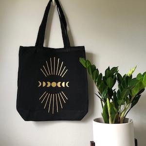 Witchy Moon Phases Canvas Tasche - Schwarz