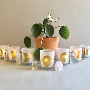 Witchy Moon Phases Votive Candle Holders for Ritual, Meditation, Altar, Sacred Space - 7 pieces
