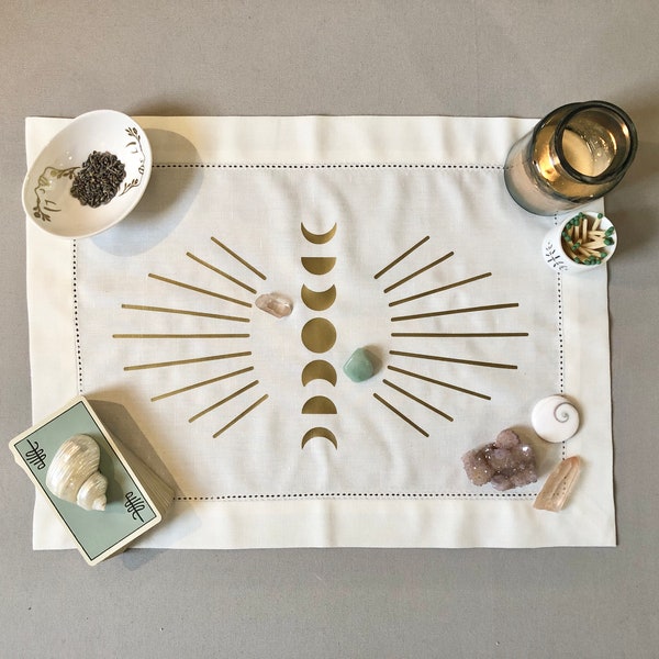 Moon Burst Witchy Altar Cloth for Crystals, Tarot, Ritual, Meditation, Sacred Space - Ivory