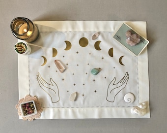 Moon Witch Altar Cloth for Crystals, Tarot, Ritual, Meditation, Sacred Space - Ivory