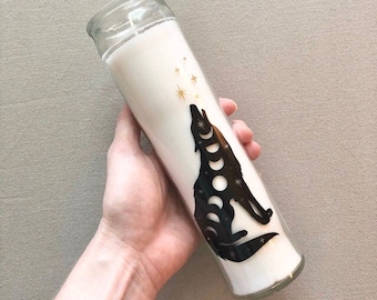 Cosmic Wolf Moon Phases Prayer Candle for Ritual, Meditation, Altar, Sacred Space