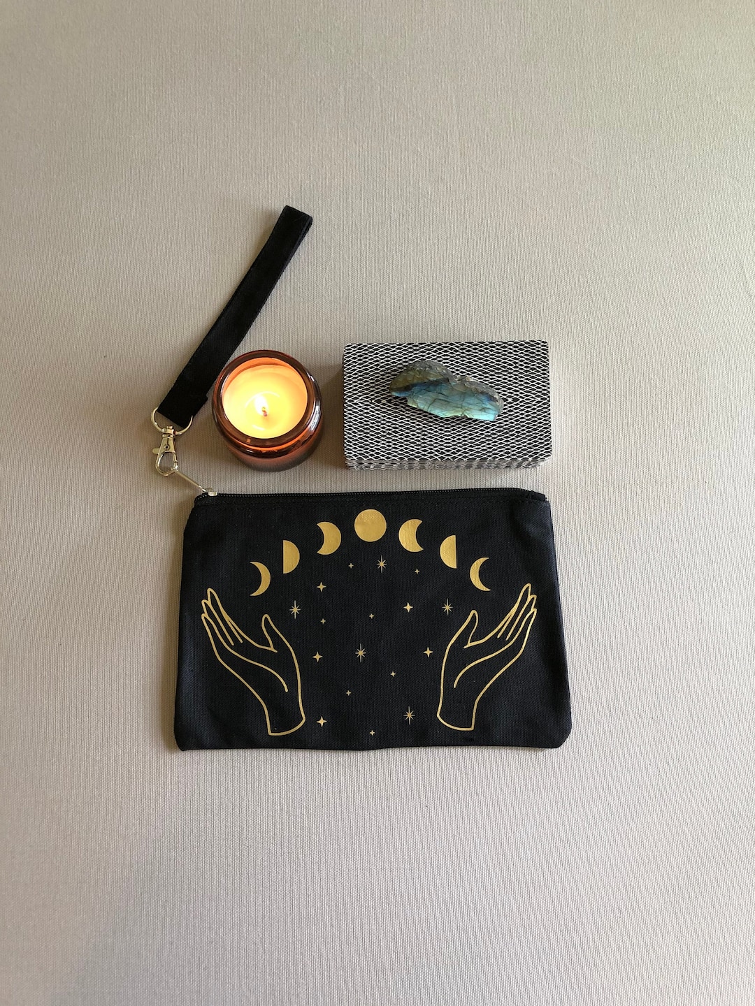 Moon Witch Wristlet Zipper Pouch Bag for Tarot Cards, Crystals, Witchy ...