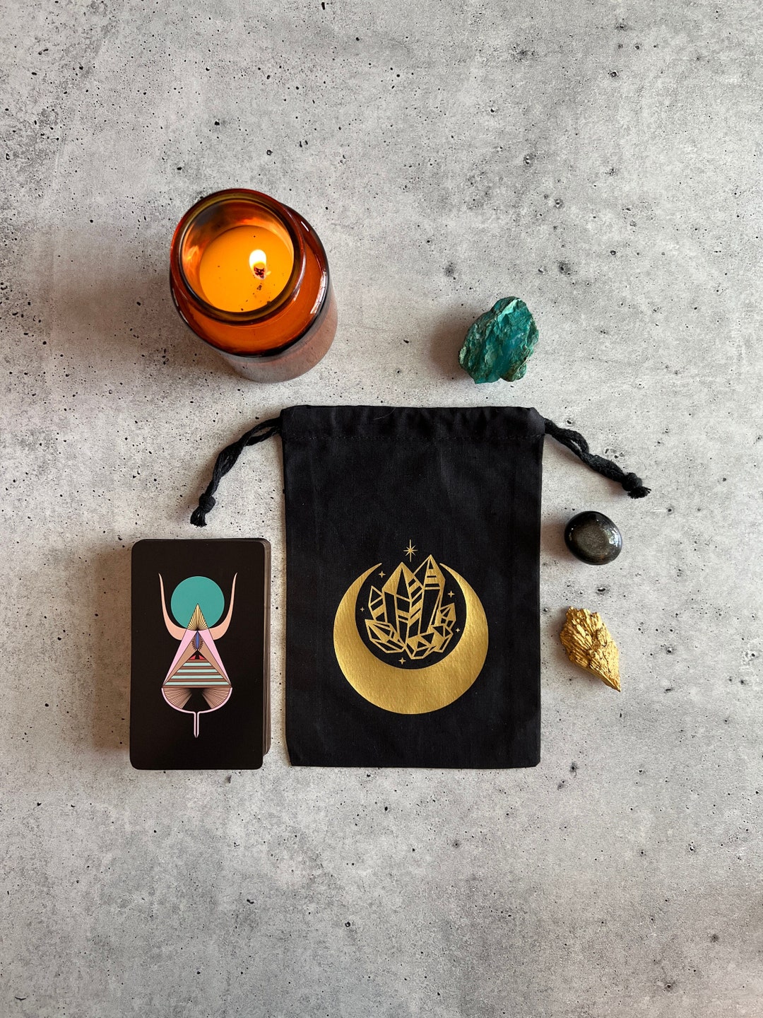 Crystal Moon Drawstring Pouch Bag for Tarot Cards, Crystals, Witchy ...