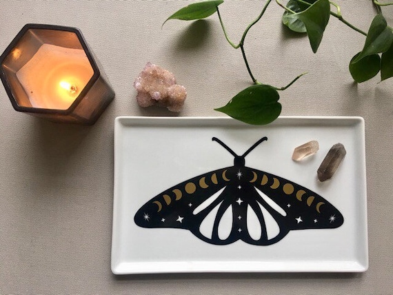 Witchy Moon Phases Decorative Tray for Crystals Jewelry Tarot Cards Meditation Sacred Space